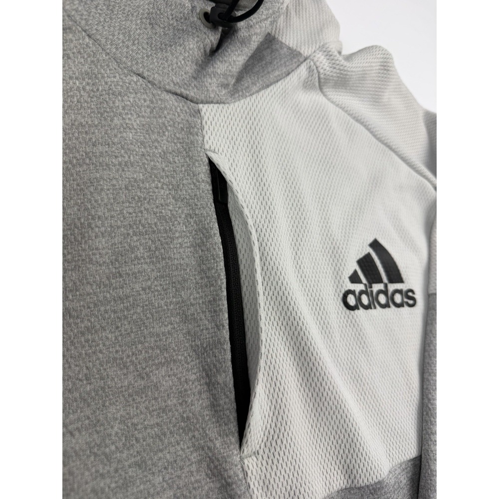 Adidas Hoodie Pullover Sweatshirt Gray White Colorblock Fleece Lined Men's XL - Picture 3 of 9
